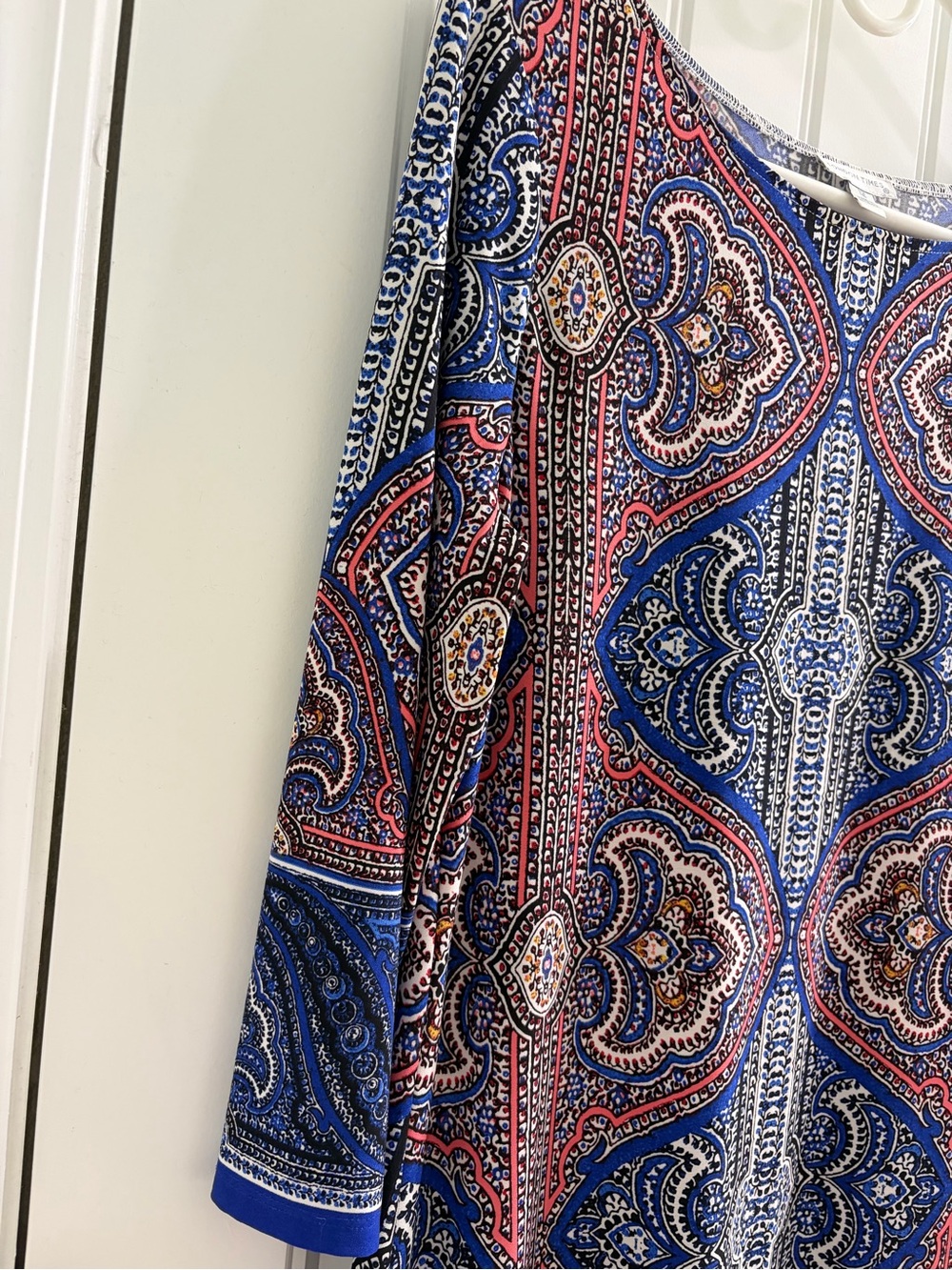 London Times Blue Red Paisley 3/4 Sleeve Shift Dress 12 Geometric Mediterranean - Picture 7 of 7